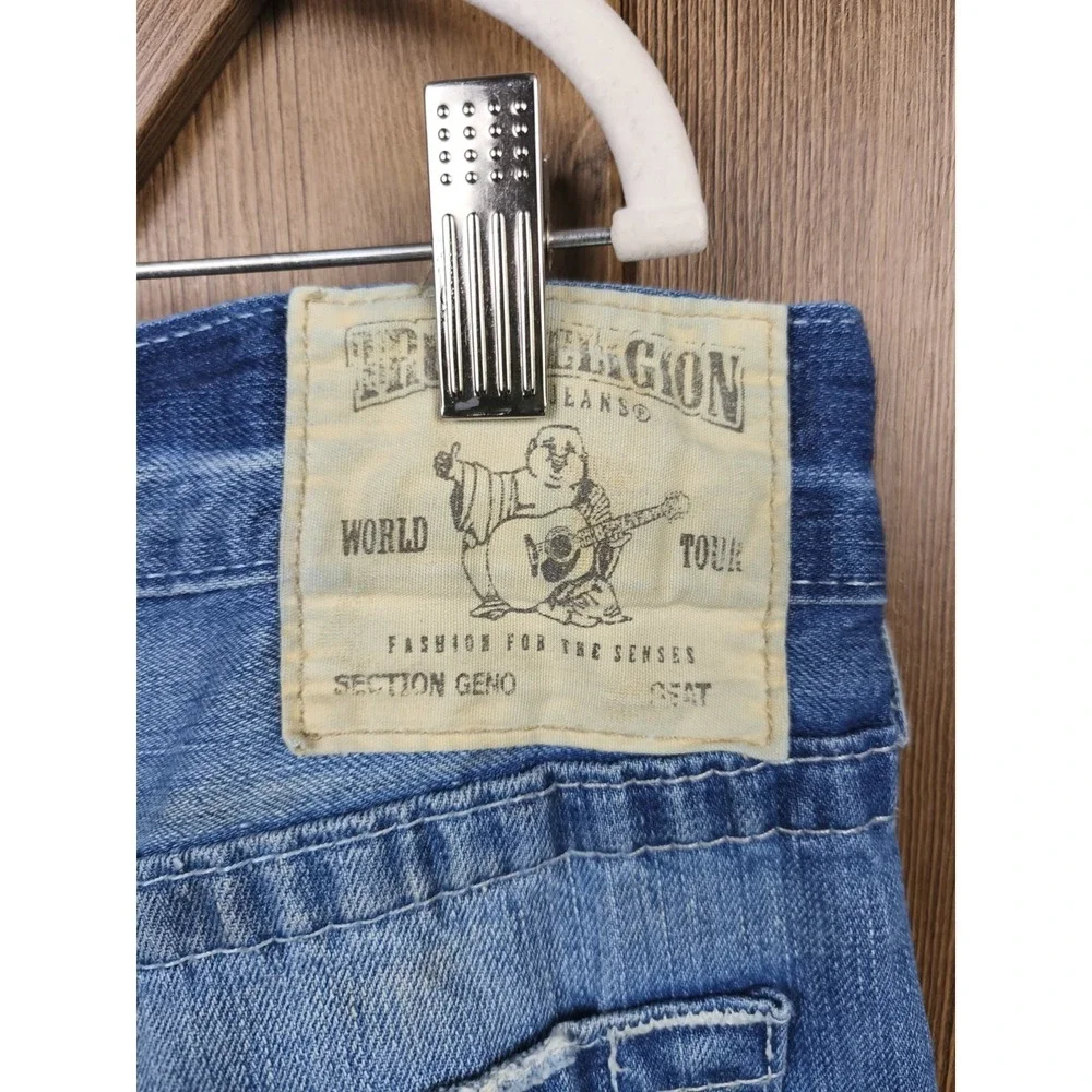 True Religion Mens 38x33‎ USA Made Button Fly Jeans Fade Wash Y2K Denim